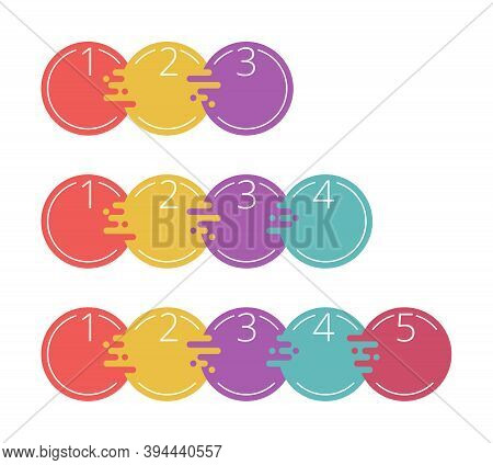 3, 4 And 5 Steps Infographic With Colorful Circular Shapes Blending From One To Another - Vector Tem
