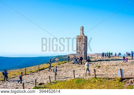 Snezka, Giant Mountains - October 12, 2019: Tourists Hiking In Giant Mountains, Czech: Krkonose. Vie