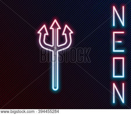 Glowing Neon Line Neptune Trident Icon Isolated On Black Background. Happy Halloween Party. Colorful