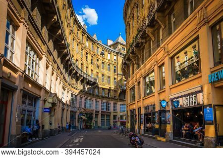Budapest, Hungary, Aug 2019, Urban Scene In Anker Köz