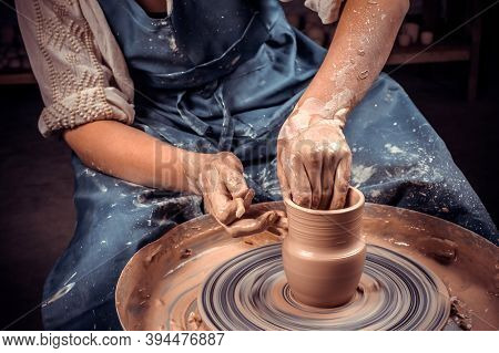 Master Class On Modeling Of Clay On A Potters Wheel In The Pottery Workshop