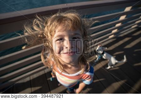 Cute Happy Kids Gace. Smiling Child. Wide Angle