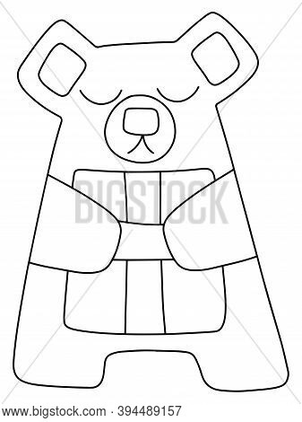 Teddy Bear With Gift Coloring Page Stock Vector Ilustration. Funny Geometrical Bear With Closed Eyes