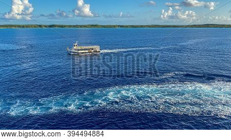 Half Moon Cay, Bahamas - October 31, 2019: A Tender Ready To Pick Up Passengers Off The Holland Amer