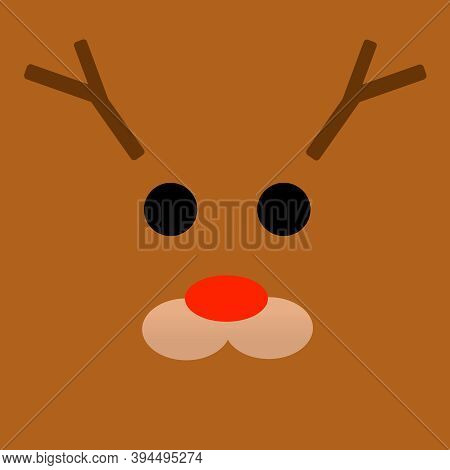 Red-nose Reindeer Face Illustrated  In Square Shape. Iconic Animal For Christmas Celebration In Wint