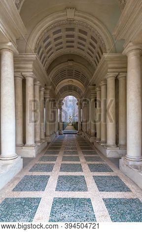 Rome, Italy - August 23, 2018: Prospettiva Borromini (borromini Perspective), Corridor With Marble C