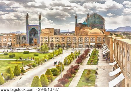 Shah Mosque Colorful Painting, Naghsh-e Jahan Square, Isfahan, Isfahan Province, Iran.