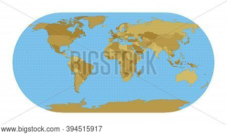 World Map. Eckert Iii Projection. Map Of The World With Meridians On Blue Background. Vector Illustr