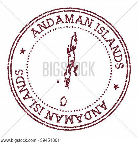 Andaman Islands Round Rubber Stamp With Island Map. Vintage Red Passport Stamp With Circular Text An