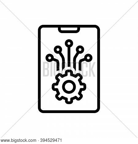 Black Line Icon For Software Program Application Digital Analog Microcomputer Technology App Tech El