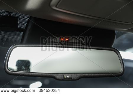 Close-up Of The Rearview Mirror Inside Car