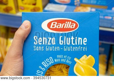 Tyumen, Russia-november 07, 2020: Supermarket With Of Pasta Barilla, The Most Famous Pasta Italian B