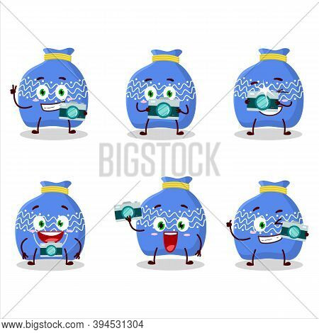 Photographer Profession Emoticon With Blue Santa Bag Cartoon Character