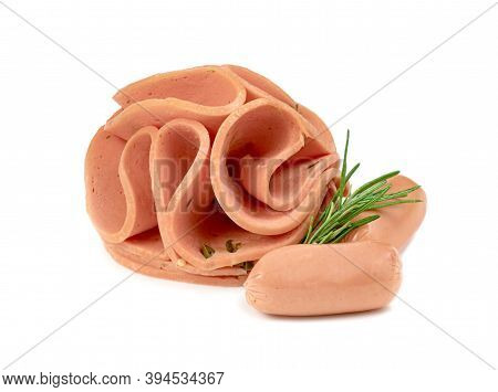 Closeup Bologna Sliced Isolated On White Background