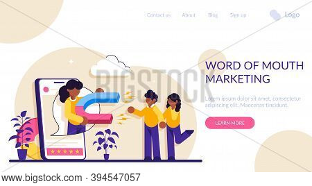 Word Of Mouth Marketing Concept. Customer Oriented Marketing Strategy. Relationship Marketing, Refer
