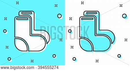 Black Line Valenki Icon Isolated On Green And White Background. National Russian Winter Footwear. Tr