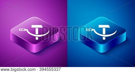 Isometric Hammer And Sickle Ussr Icon Isolated On Blue And Purple Background. Symbol Soviet Union. S