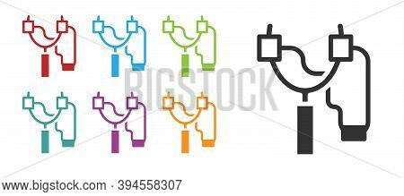 Black Slingshot Icon Isolated On White Background. Set Icons Colorful. Vector