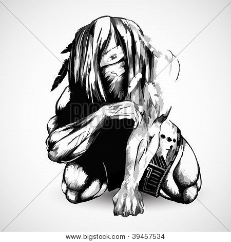American Indian. Sketch vector illustration. Eps 10