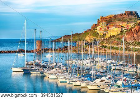 Picturesque View Of Medieval Town Of Castelsardo. Cityscape Of Castelsardo At Sunset.  Location: Cas