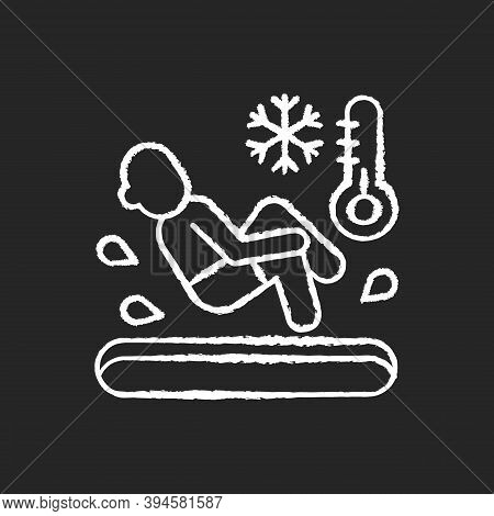 Polar Bear Plunge Chalk White Icon On Black Background. Cold Water Dive. Winter Extreme Activity. Ic