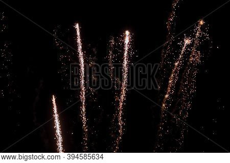 Real Fireworks On Deep Black Background Sky On Fireworks Festival Show Before The Independence Day O