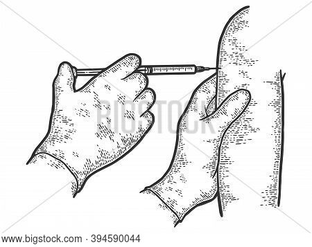Vaccination In The Shoulder Against Diseases. Engraving Raster Illustration.