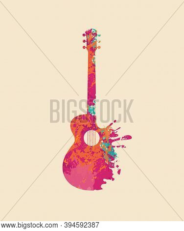 Creative Bright Musical Illustration. Vector Design Of An Abstract Guitar In Form Of Multi Colored P