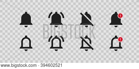 Bell Notification Icon Set In Flat Style. Social Media User Interface. Mobile App Ui Web Button. Sub