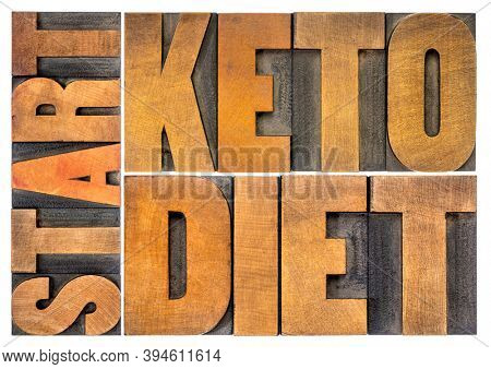 start keto diet concept - isolated word abstract in vintage letterpress wood type, healthy ketogenic diet with high fats and low carbs