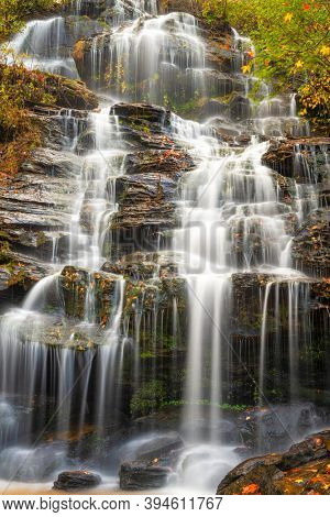 Issaqueena Falls during autumn season in Walhalla, South Carolina, USA.