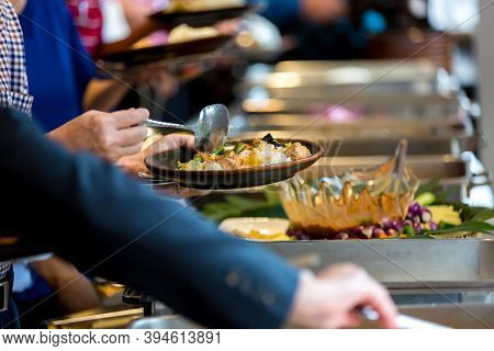 Food Buffet Catering Dining Eating Party Sharing Concept. People Group Catering Buffet Food Indoor I