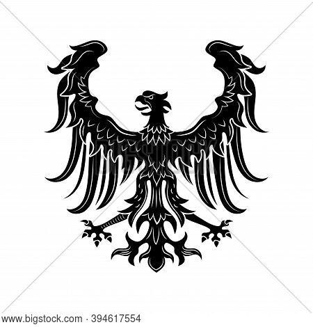 Severe Heraldic Eagle Vector Illustration. Imperial Heraldry, Hawk With Open Wings And Beak, Noble B