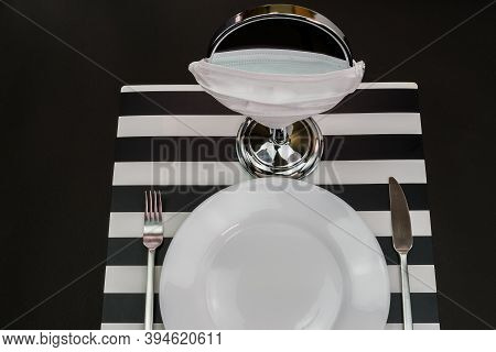 Social Distancing Restaurant Single Dining Behaviour Concept. Setting A Dish At A Table On Eating Al