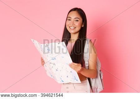 Travelling, Lifestyle And Tourism Concept. Gorgeous Asian Girl Travel Abroad, Female Tourist On Vaca