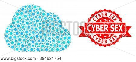 Vector Mosaic Cloud Of Covid-2019 Virus, And Cyber Sex Unclean Ribbon Seal Imitation. Virus Particle