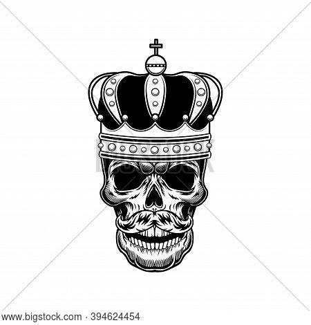 Skull Of Emperor Vector Illustration. Head Of Skeleton With Russian Tsar Crown. Monarchy Or Jewelry 