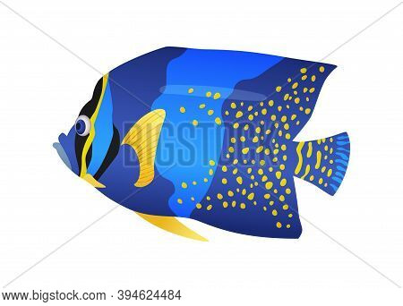 Decorative Sea Or Aquarium Fish On White Background. Freshwater Or Saldwater Aquarium Cartoon Fish. 