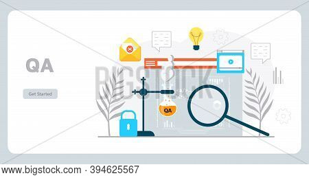 Testing Concept Vector For Landing Page. Tester For Website And Checks Code. Software Engineer Or Qa
