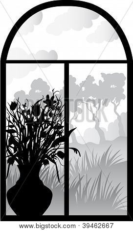 Retro pencere silüeti