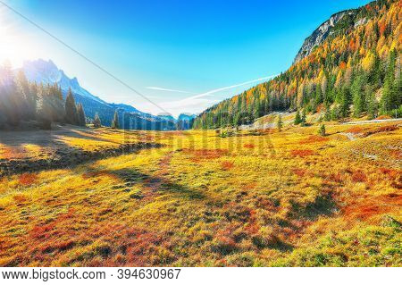 Scenic Image Of The Alpine Road  In National Park Tre Cime Di Lavaredo. Location: National Park Tre 