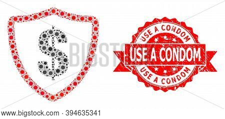 Vector Mosaic Dollar Protection Of Sars Virus, And Use A Condom Unclean Ribbon Stamp Seal. Virus Cel
