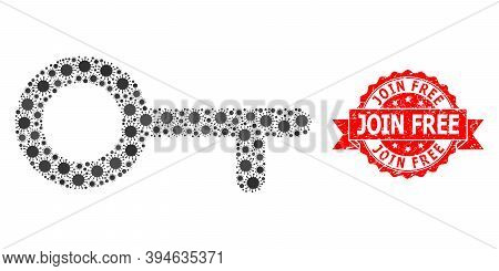 Vector Mosaic Key Of Flu Virus, And Join Free Dirty Ribbon Seal. Virus Particles Inside Key Collage.