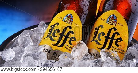 Bottles Of Leffe Beer In Bucket With Crushed Ice