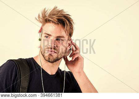 Enjoy Music Everywhere You Go. Youth Music Taste. Download Music Application. Student Handsome Guy L