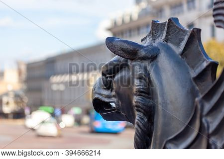 Tbilisi, Georgia -7 November, 2020: Griffin Statue Of Iranian Antique At Freedom Square In Tbilisi, 