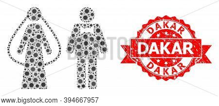Vector Mosaic Weds Persons Of Flu Virus, And Dakar Unclean Ribbon Stamp Seal. Virus Items Inside Wed