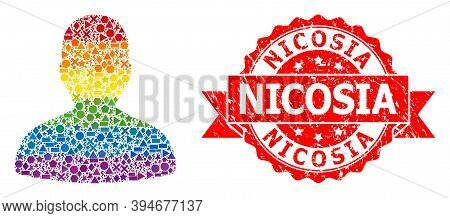 Bright Gradient Colorful Geometric Collage User, And Nicosia Dirty Seal Print. Red Seal Has Nicosia 