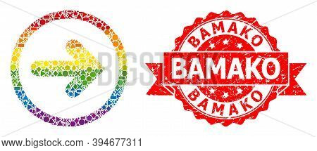 Rainbow Gradient Colorful Geometric Collage Right Pointer, And Bamako Dirty Seal Imitation. Red Stam