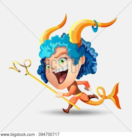 Zodiac Signs - Capricorn. Colored Vector Illustration. Capricorn Funny Cute Cartoon Character. Isola